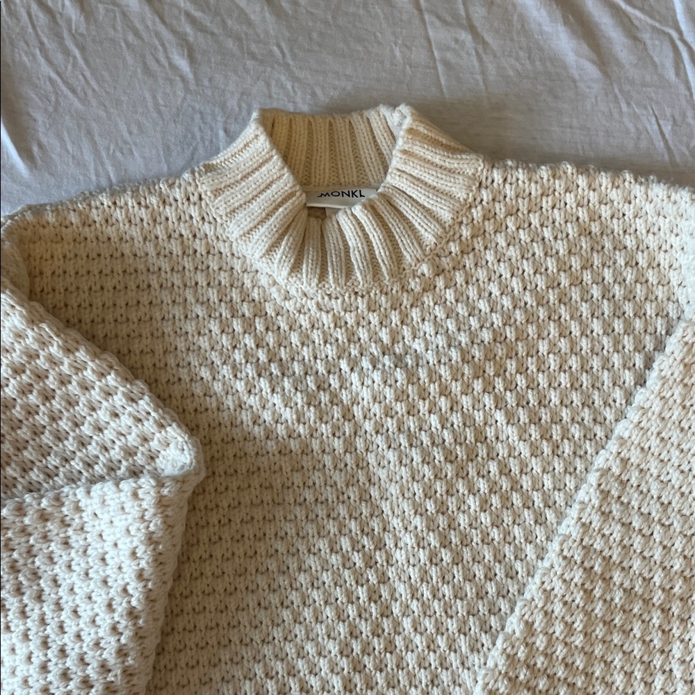 Monki Cream Waffle Knit Cowl Sweater dress NWOT